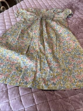 Marie Chantal Floral Smocked Cotton Dress in Pink, Yellow & Green